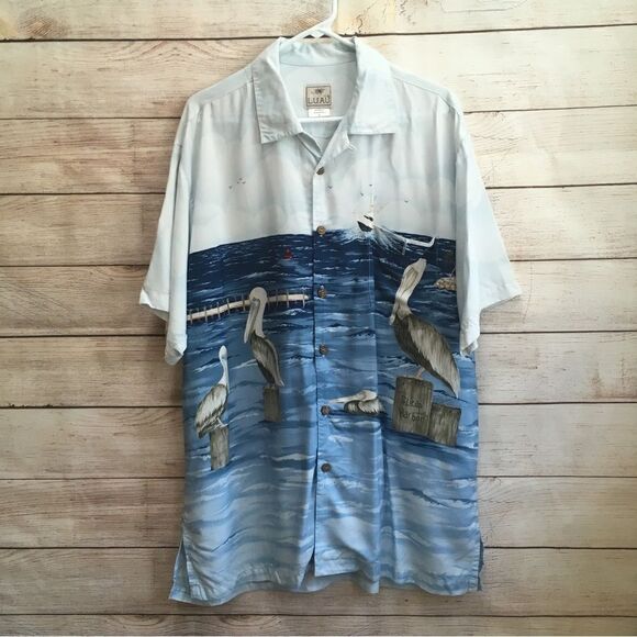 VINTAGE LUAU HAWAIIAN SHIRT IN PELICAN HARBOR PRINT - Picture 1 of 7
